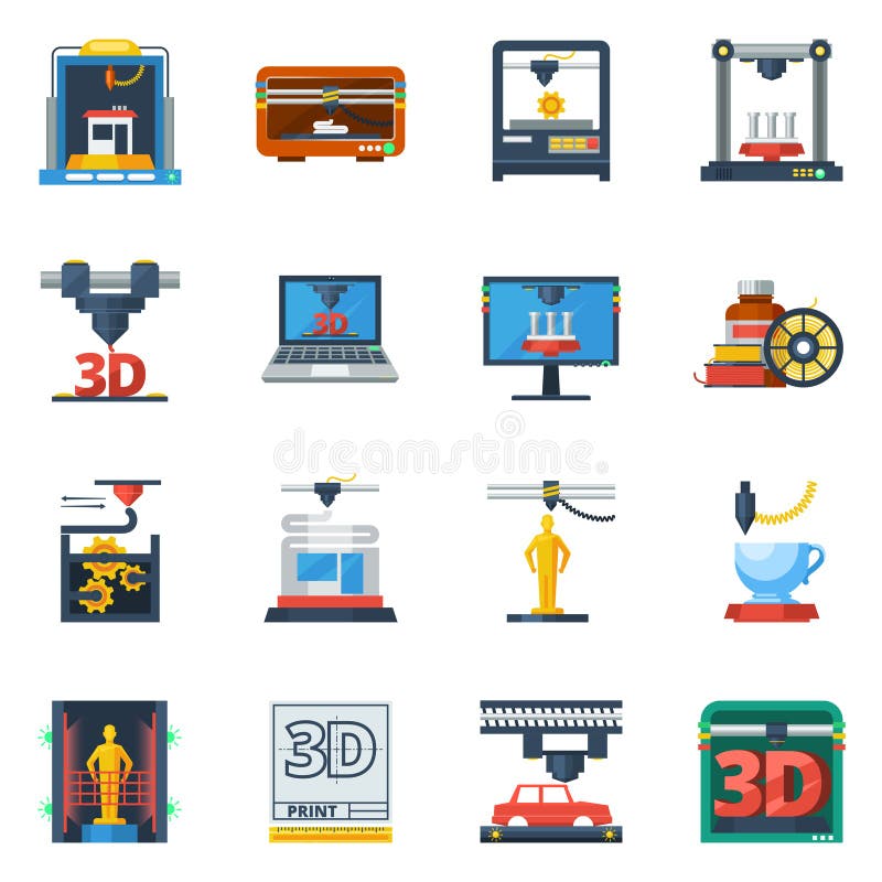 3D Inzameling van Druk Vlakke Pictogrammen stock illustratie 3D Inzameling van Druk Vlakke Pictogrammen stock illustratie