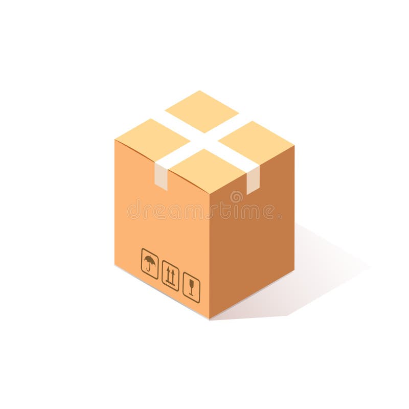 3d isometric closed carton, cardboard box isolated on white background. Transportation package in store, distibution concept. stock illustration