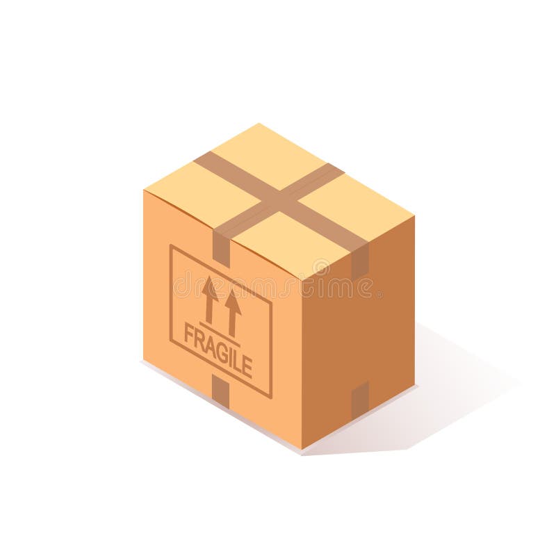 3d isometric closed carton, cardboard box isolated on white background. Transportation package in store, distibution concept. vector illustration