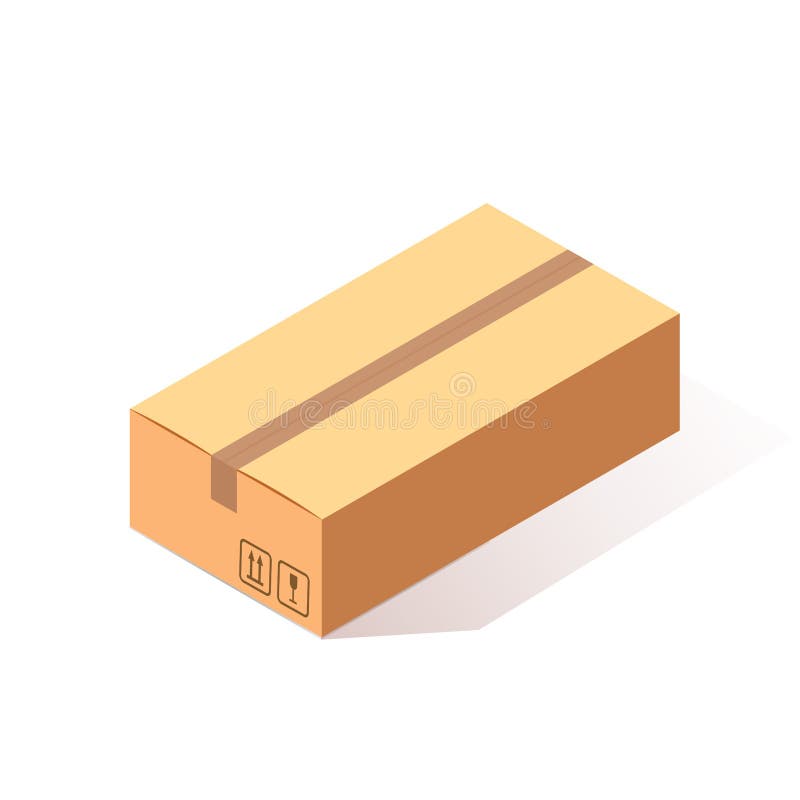 3d isometric closed carton, cardboard box isolated on white background. Transportation package in store, distibution concept. stock illustration