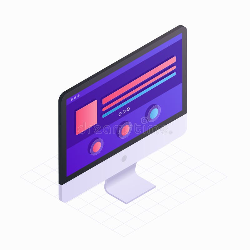 3D Isometric computer screen in flat design vector illustration. LCD monitor icon isolated on white background. Concept vector illustration