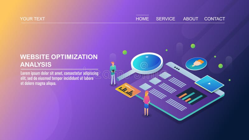 3d isometric design concept of website optimization, data analysis, seo analytics. stock illustration