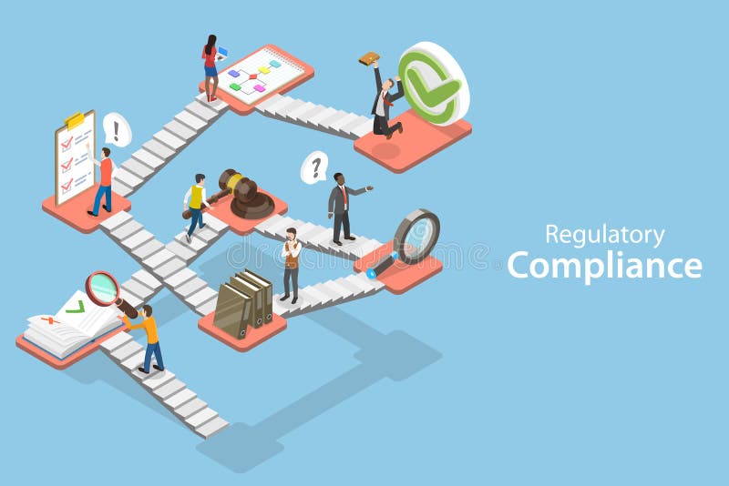 3D Isometric Flat Vector Concept of Regulatory Compliance.