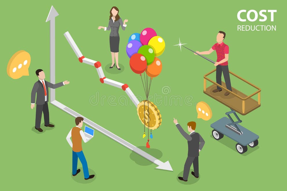 3D Isometric Flat Vector Conceptual Illustration of Cost Reduction ...