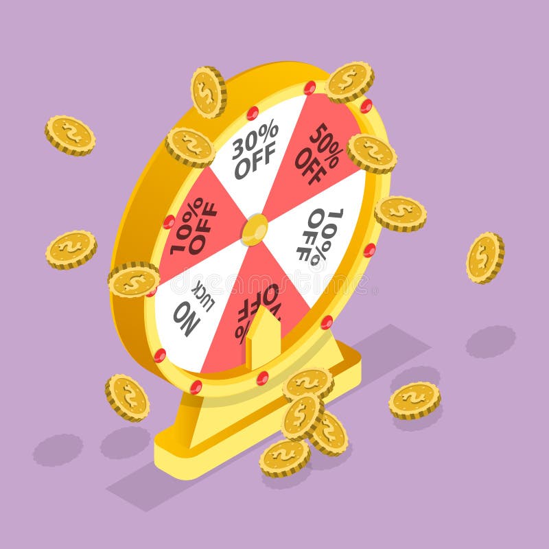 3D Isometric Flat Vector Conceptual Illustration of Fortune Wheel Game, Online Promotion Event