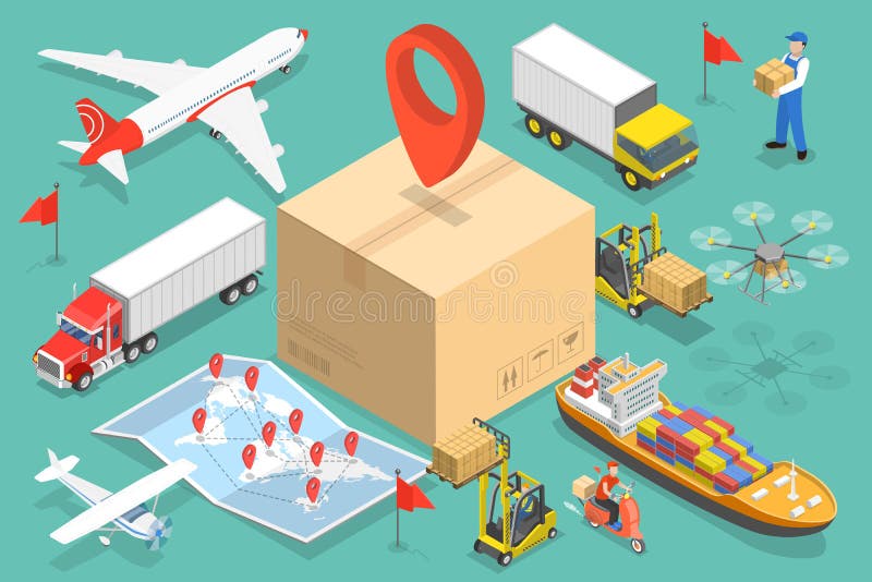 3D Isometric Flat Vector Conceptual Illustration of International Cargo Delivery