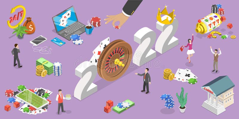 3D Isometric Flat Vector Conceptual Illustration of New Year and Online Casino Industry Trends