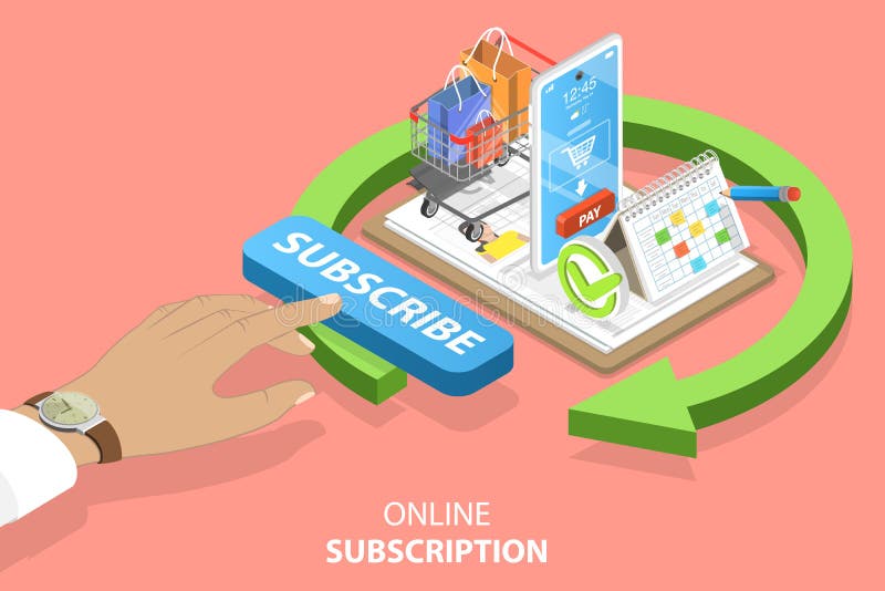 3D Isometric Flat Vector Conceptual Illustration of Online Subscription vector illustration