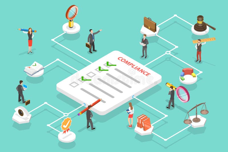 3D Isometric Flat Vector Conceptual Illustration of Regulatory Compliance.