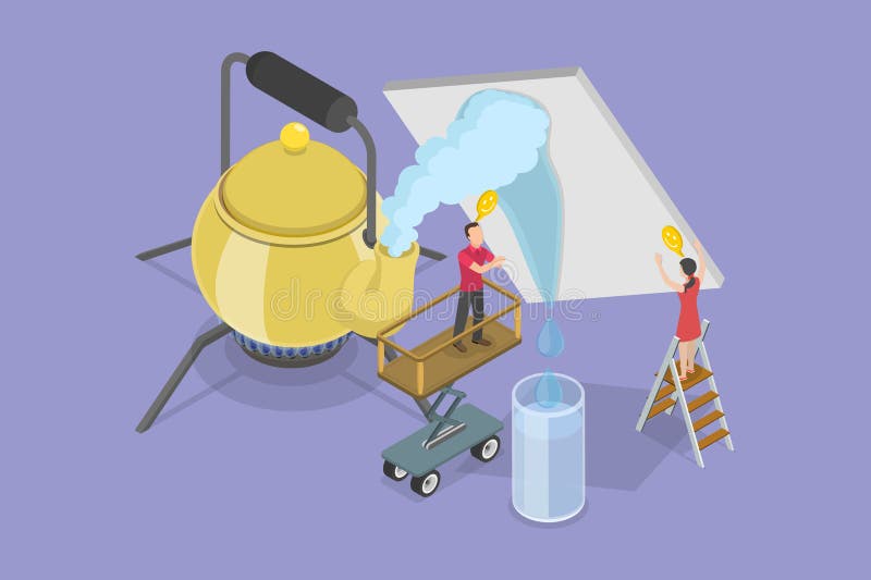 3D Isometric Flat Vector Illustration of Liquid To Gas stock illustration