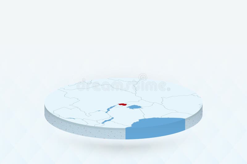 3D Isometric Map Highlighting Rwanda in Red vector illustration