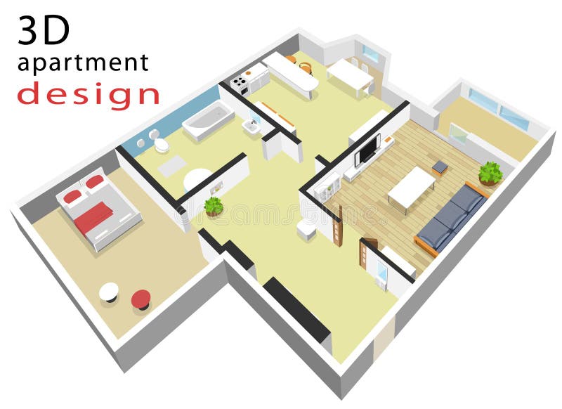 3d isometric floor plan for apartment. Modern isometric interior. 3d isometric floor plan for apartment. Modern isometric interior.