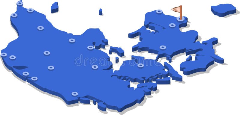 3d isometric view map of Denmark with blue surface and cities. stock illustration 3d isometric view map of Denmark with blue surface and cities. stock illustration