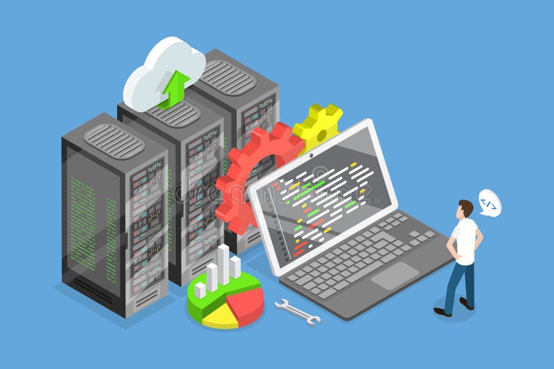 3d isometrische flache Vektor konzeptuelle Illustration des Entwicklers von Big Data vektor abbildung