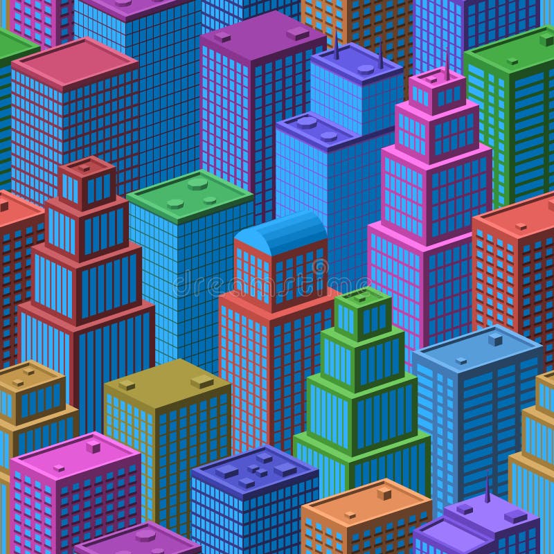 3D isometrische Stadt, nahtloser Hintergrund stock abbildung 3D isometrische Stadt, nahtloser Hintergrund stock abbildung