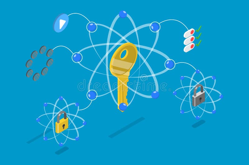 3d isometrisk plan vektor illustration av kvantkryptografi stock illustrationer