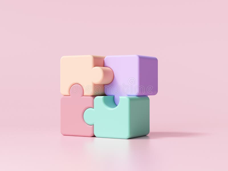 3D jigsaw puzzle pieces on pink background. Problem-solving, business concept. 3d render illustration vector illustration