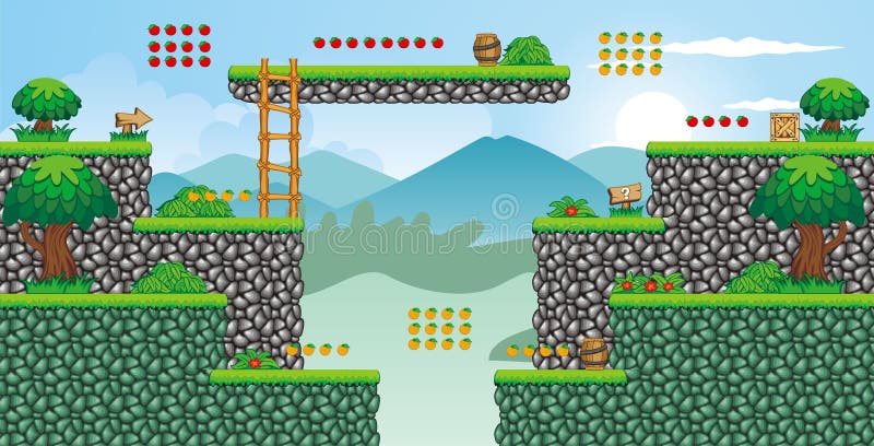 2D Jogo 18 Da Plataforma De Tileset Ilustração do Vetor