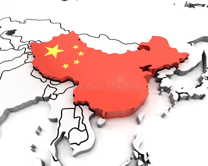3D-kaart van China met nationale vlag royalty-vrije illustratie