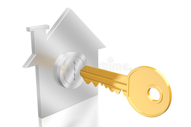 3D key/domu pojęcie, biały tło, ubezpieczenie etc, - wielki dla tematów jak buying/sprzedający dom,