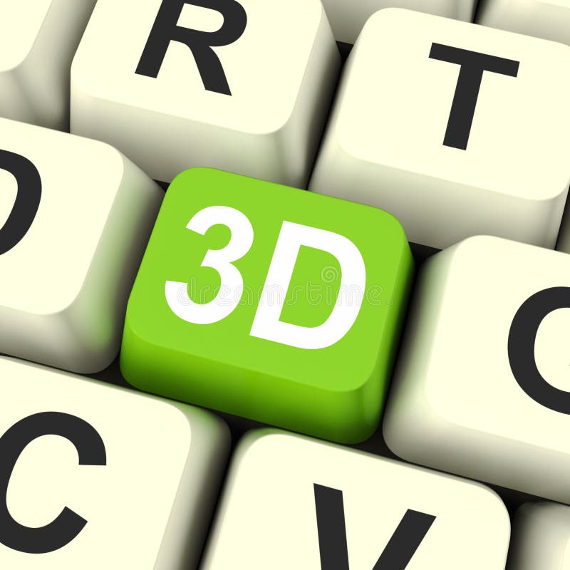 3d Key Shows Three Dimensional Printer Or Font stock photos