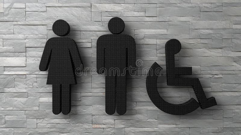 3d kobiety toaletowy mężczyzna i obezwładniający znaki na białym ściana z cegieł ilustracji 3d kobiety toaletowy mężczyzna i obezwładniający znaki na białym ściana z cegieł ilustracji