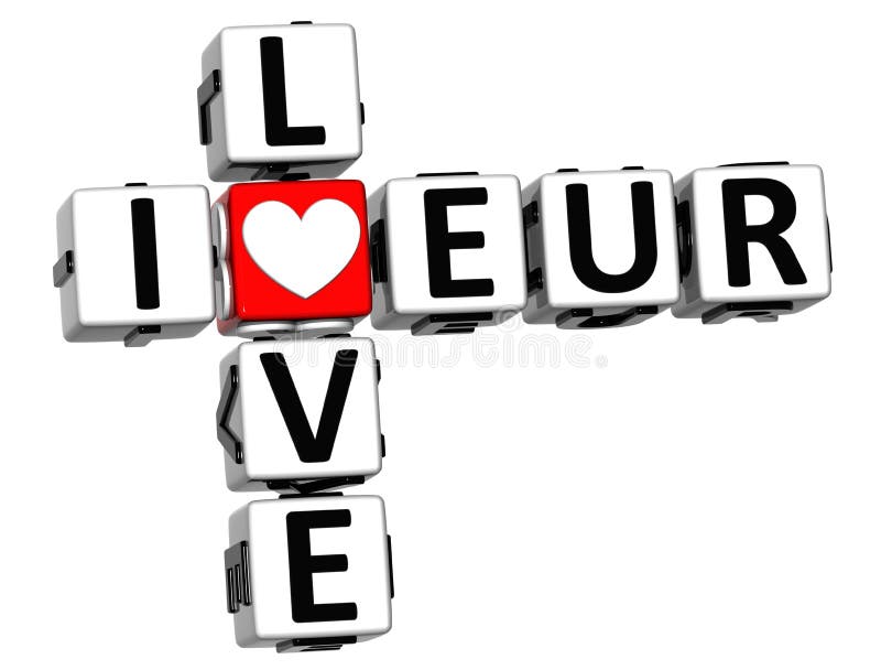 3D I Love EUR Crossword on white background. 3D I Love EUR Crossword on white background