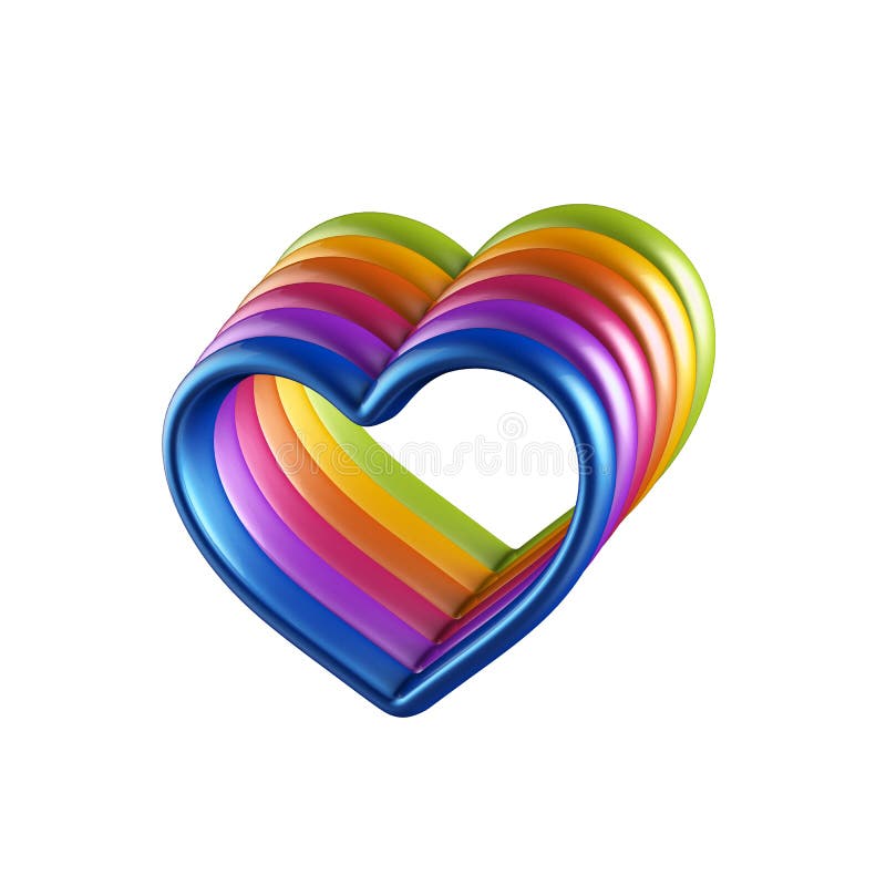 3d mixed colors hearts connected together; love, friendship, homosexual relations symbol; Valentines Day clip art on white background. 3d mixed colors hearts connected together; love, friendship, homosexual relations symbol; Valentines Day clip art on white background