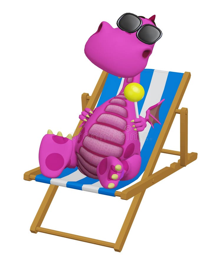 3d kreskówki smok relaksuje w jego plażowym krześle ilustracja wektor 3d kreskówki smok relaksuje w jego plażowym krześle ilustracja wektor