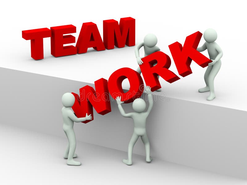 3d illustration of men working together and placing word team work. 3d rendering of human people character and concept of team work. 3d illustration of men working together and placing word team work. 3d rendering of human people character and concept of team work.