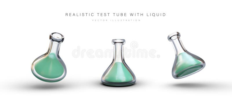 3D laboratory conical flask with liquid. Test tube with flat bottom royalty free illustration