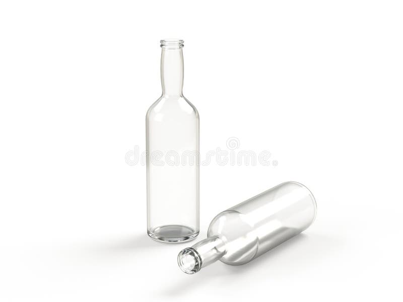 3d lege glazen flessen renderen stock illustratie
