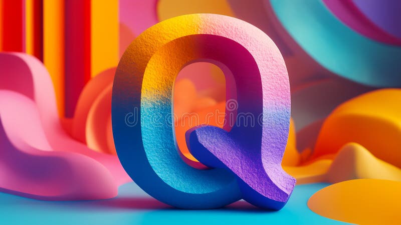 3D letter Q, colorful, unique design, abstract background stock illustration