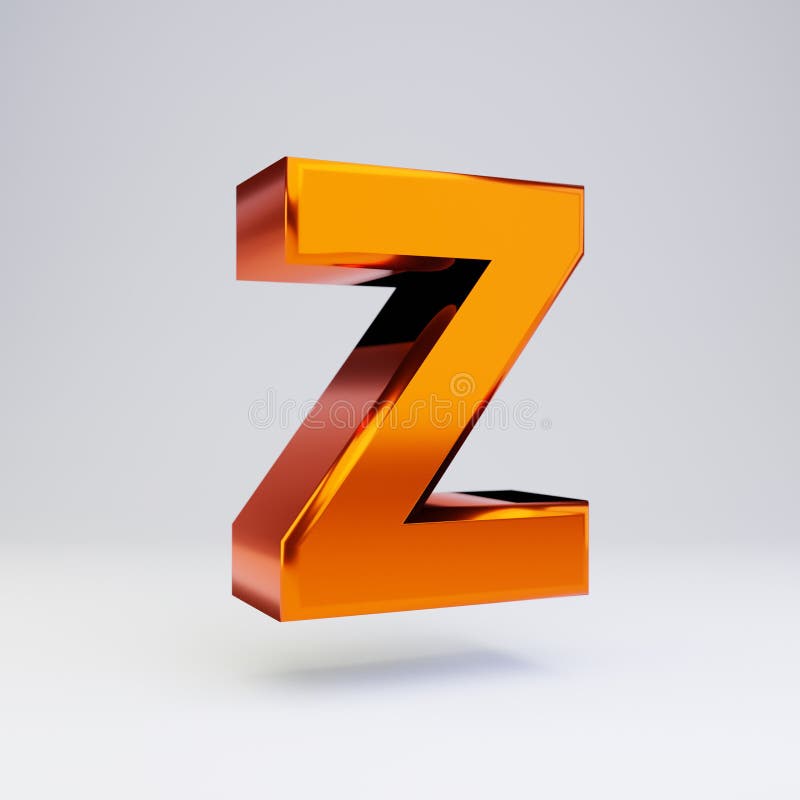 3d Letter Z Uppercase. Hot Orange Metallic Font with Glossy Reflections ...