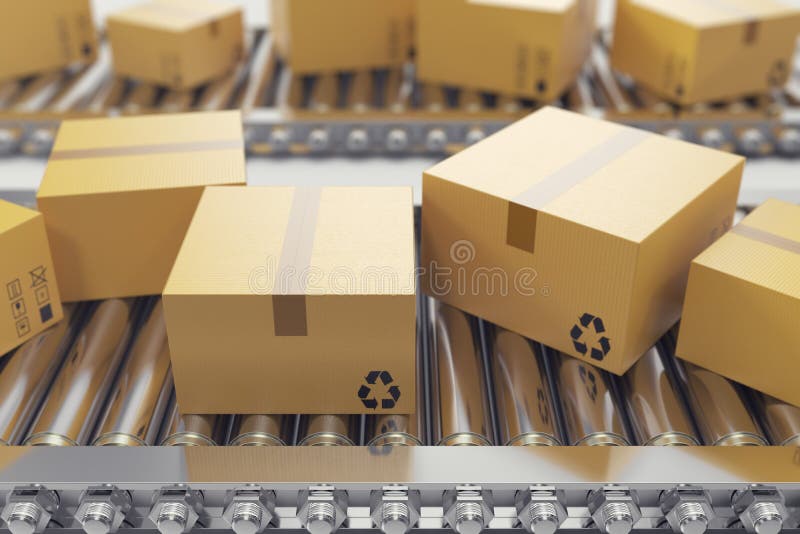 3D levering van illustratiepakketten, de verpakkend dienst en het systeemconcept van het pakkettenvervoer, kartondozen royalty-vrije illustratie 3D levering van illustratiepakketten, de verpakkend dienst en het systeemconcept van het pakkettenvervoer, kartondozen royalty-vrije illustratie