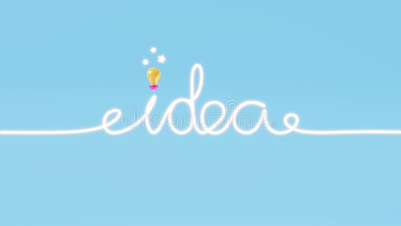 3D Light Bulb on blue background. Continuous line of idea bulb. Idea and Creative concept. 3D render illustration stock illustration