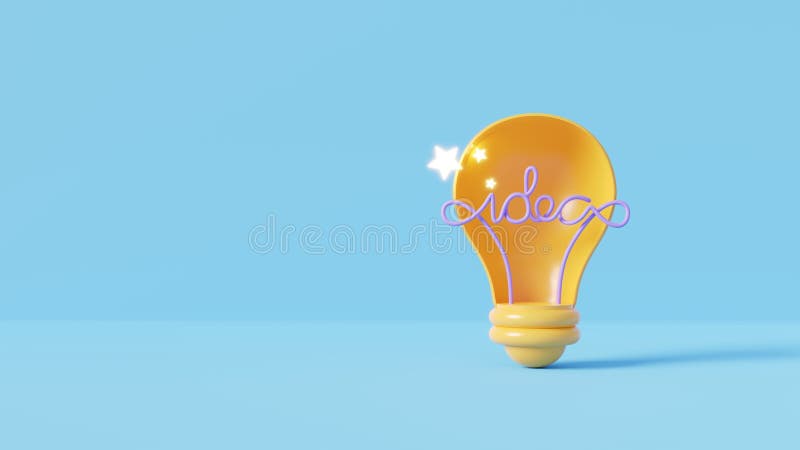 3D Light Bulb on blue background. Idea and Creative concept. 3D render illustration royalty free illustration