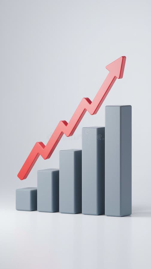3D Line Chart with a Red Arrow Shows Growth Stock Illustration ...