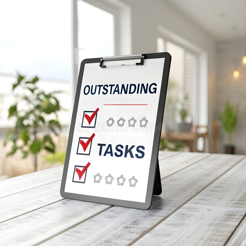 3D list of outstanding tasks isolated on white background stock illustration