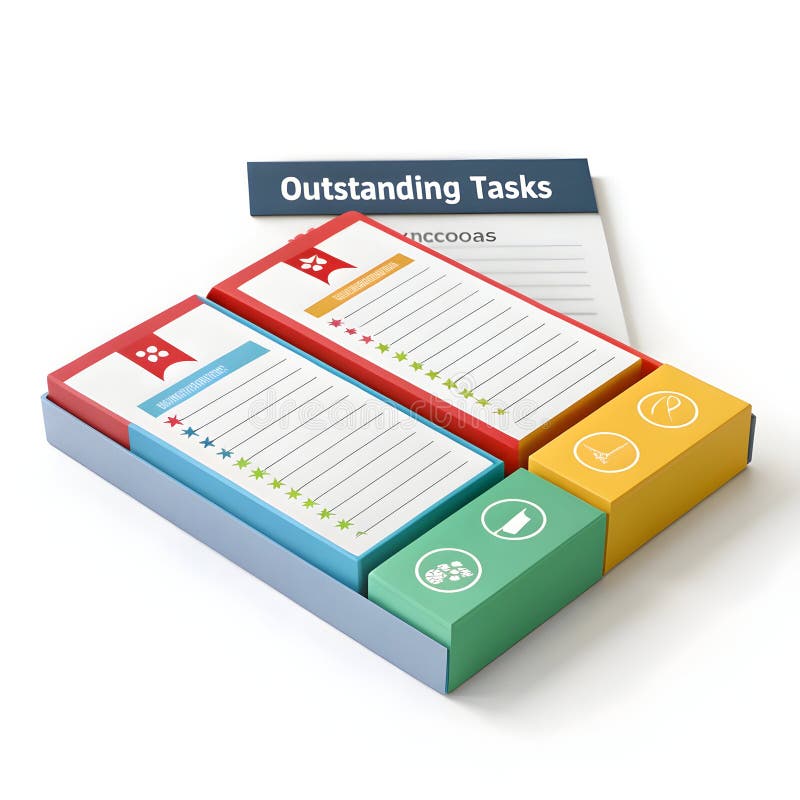 3D list of outstanding tasks isometric isolated on white background. A 3D isometric model of a list of outstanding tasks isolated on a white background, symbolizing productivity and time management
