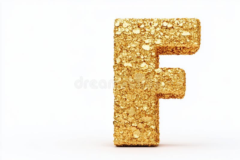3D Literă texturată aurie F vector illustration