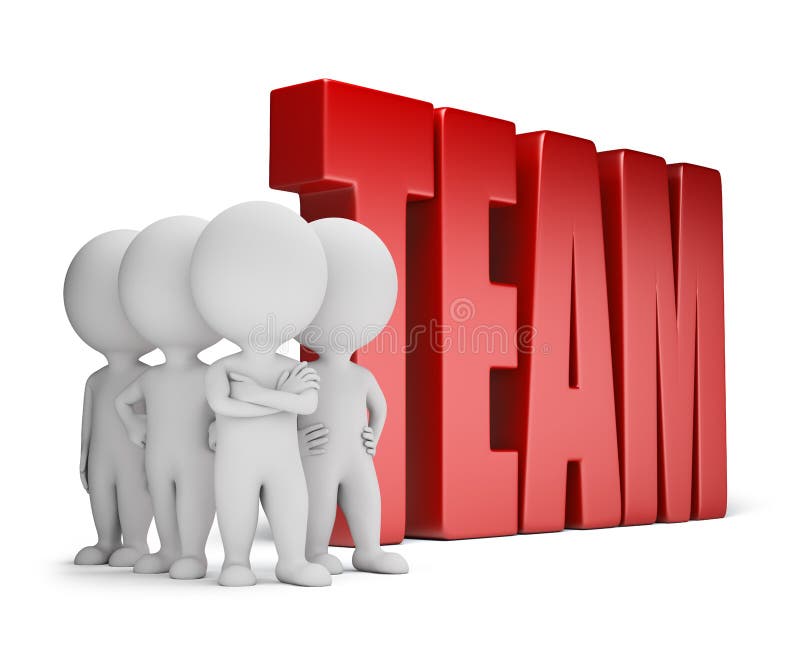 Group of 3d small people standing next to the word team. 3d image. White background. Group of 3d small people standing next to the word team. 3d image. White background.