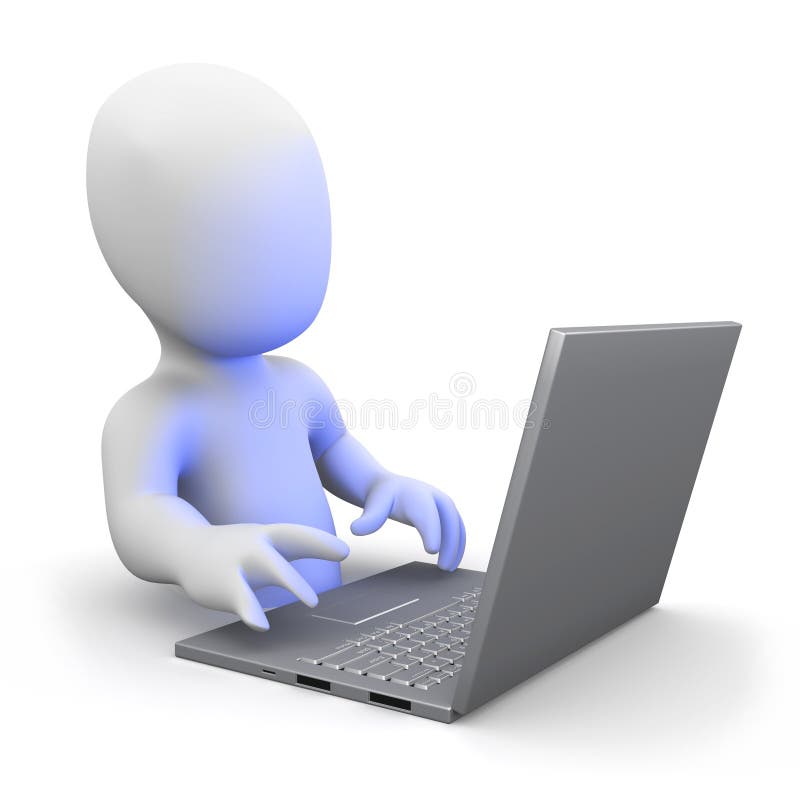 d little man working laptop pc render person 42952757