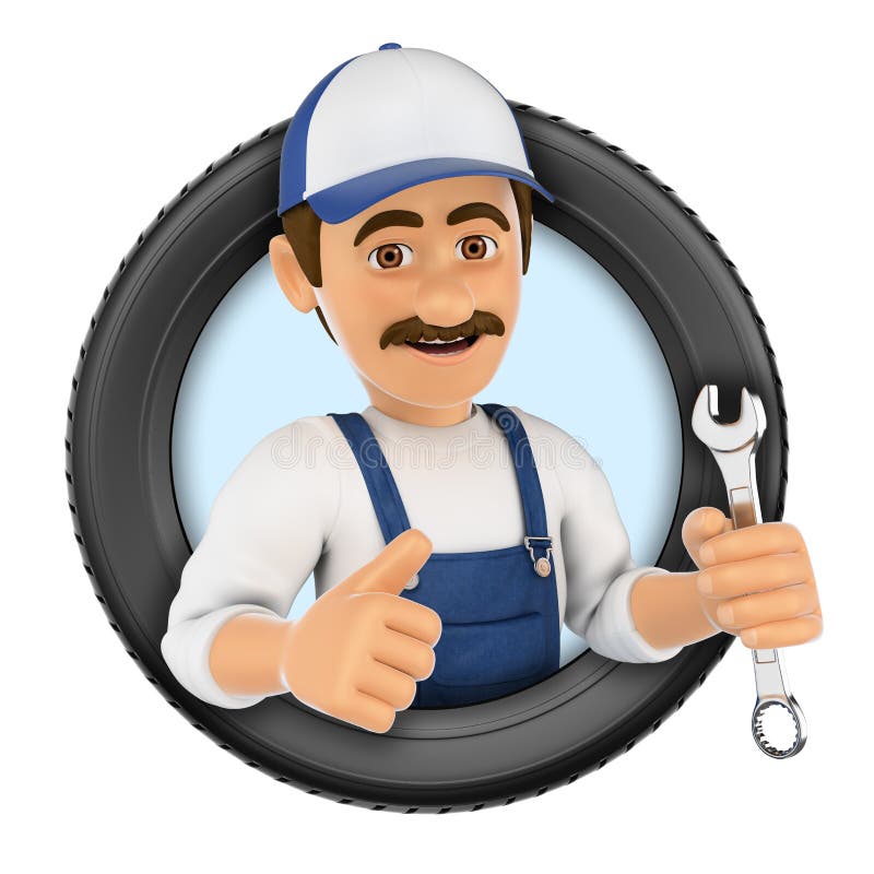 3d logo Mechanik z wyrwaniem i oponą ilustracji 3d logo Mechanik z wyrwaniem i oponą ilustracji