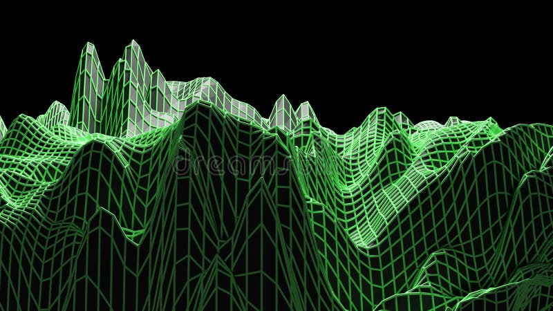3D Loop Animation - Futuristic 3d mesh with green grid and wavy motion royalty free illustration