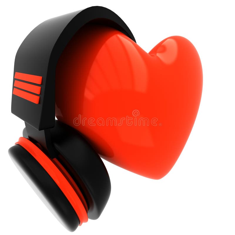 Headphones with a heart stock illustration. Illustration of listen
