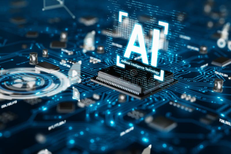3D maak AI kunstmatige intelligentietechnologie cpu centrale verwerkingseenheidseenheid chipset op de gedrukte kringsraad voor el