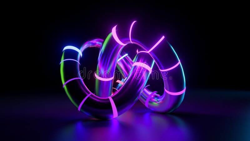 3d machen abstrakte futuristische Neon Hintergrund geknotete Röhrenform, die im Dunkeln leuchtet stock abbildung