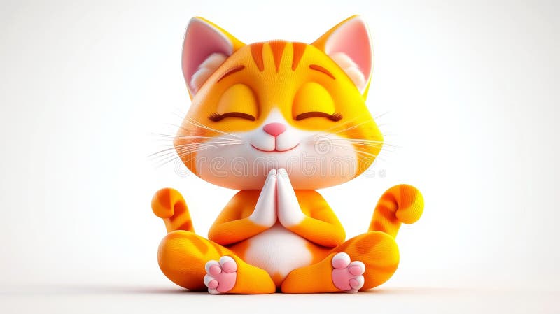3D Made Orange Tabby Cat meditând într-o poziție de yoga pe fond alb vector illustration