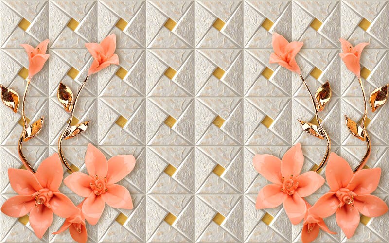 3D malowidła ściennego Tapetowy projekt z Kwiecistego i Geometrycznego złotego gałęziastego chińczyka marmuru kwiatów róży tapeto